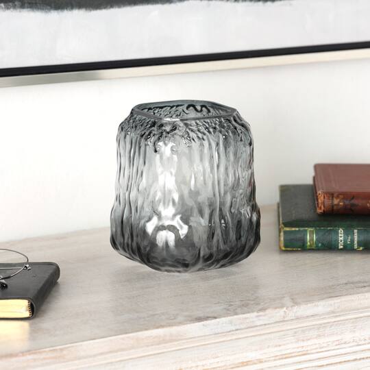7" Gray Abstract Square Ombre Glass Vase